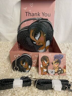 Black Heart-Shaped Backpack Bag with Coins Bag